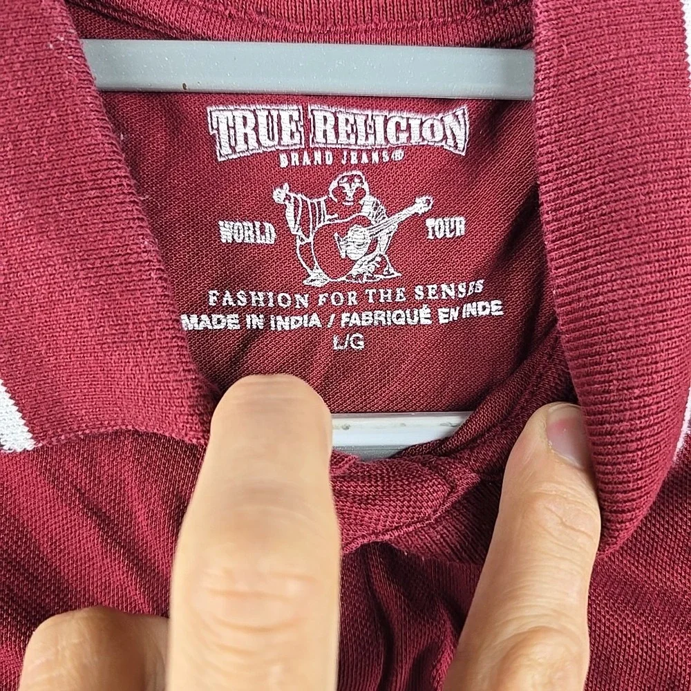 True Religion‎ Polo Shirt Men's Small Red Graphic Varisty Retro Pique